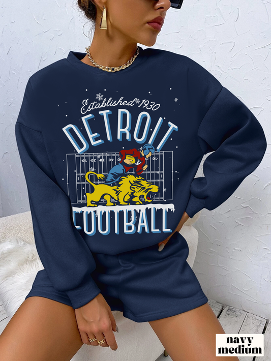 Detroit Lions Christmas Crewneck Sweatshirt - Holiday NFL Football Mascot Hoodie - Vintage Men's & Women's Unisex Winter Apparel