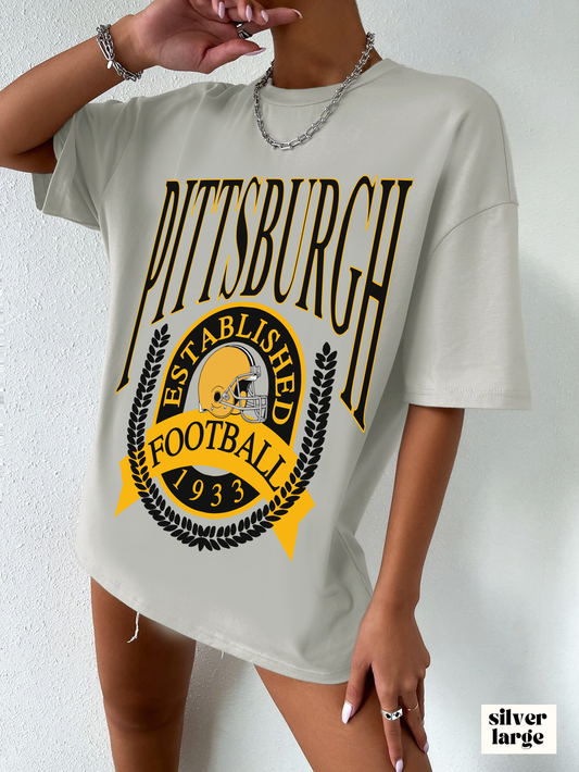 Throwback Pittsburgh Steelers Short Sleeve Tee - Vintage Football Logo Apparel T-Shirt - Retro Steel City Pennsylvania - Design 1