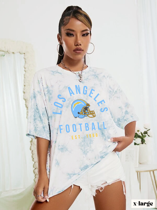 Tie Dye Retro Los Angeles Chargers T-Shirt - Vintage Football L.A. Short Sleeve Tee Oversized Style Apparel - Design 2