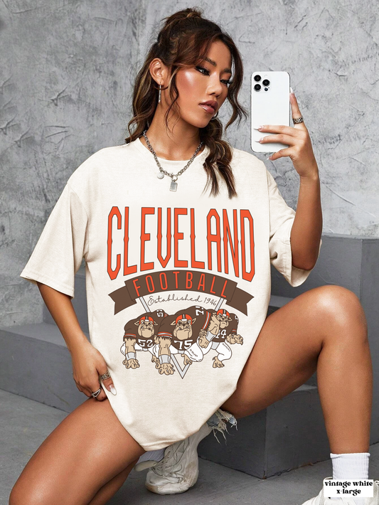 Cleveland Browns T-Shirt - Throwback Browns Dawg Pound Short Sleeve Tee  - Men's & Women's Oversized Unisex Soft Tee Apparel - Design 1