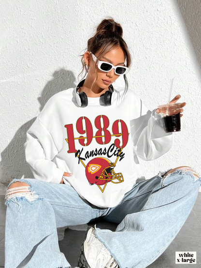1989 Kansas City Chiefs Football Crewneck Sweatshirt - Vintage Retro Arrowhead Style - 1989 Version Chiefs Taylor Swift