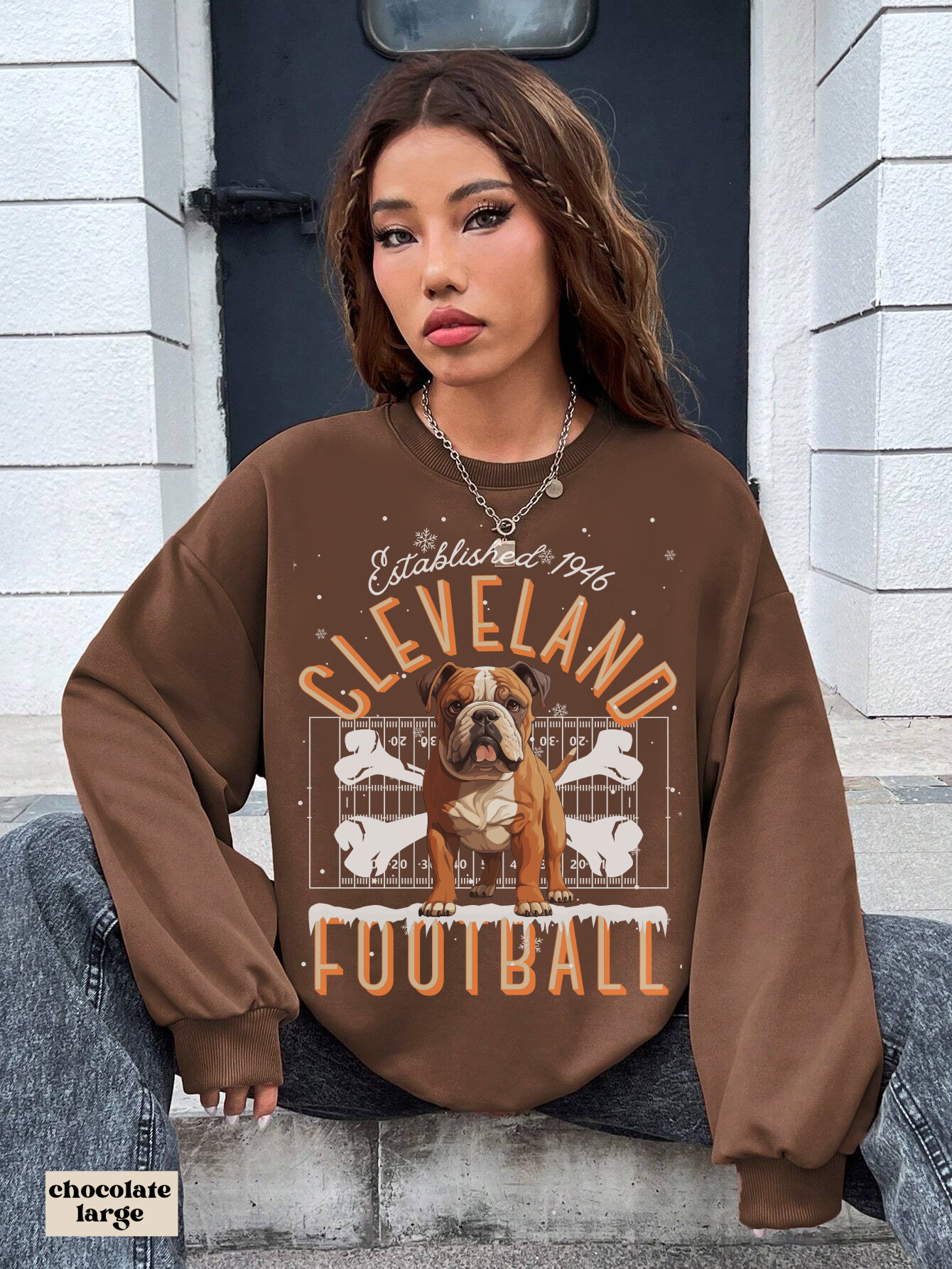 Cleveland Browns Christmas Crewneck Sweatshirt - Vintage Winter Dawg Pound  NFL Football Hoodie - Men's & Women's Unisex Sweatshirt