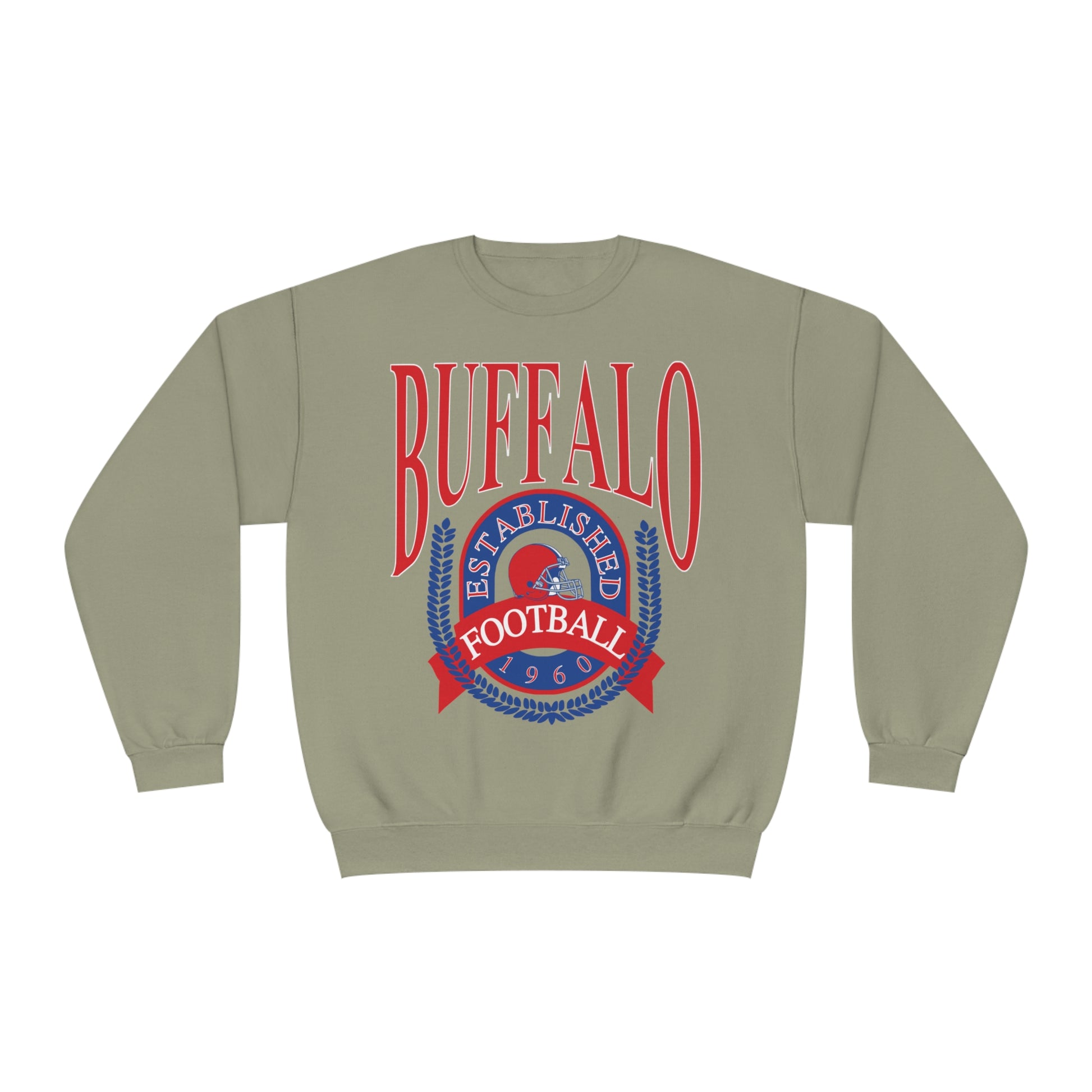 Vintage Buffalo Bills Crewneck Sweatshirt - Retro NFL Football Men's Women's Hoodie - Oversized Apparel - Design 1 Tan Beige Khaki