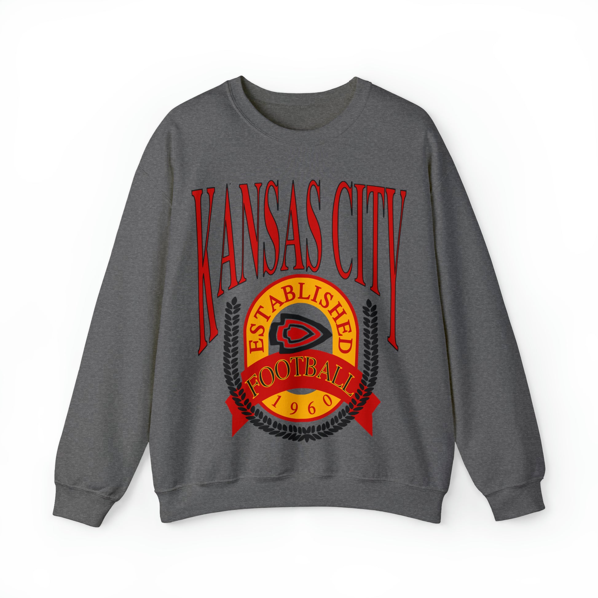 Vintage Kansas City Chiefs Sweatshirt - Retro NFL Football Chiefs Oversized Crewneck - Black Yellow Red - Design 1