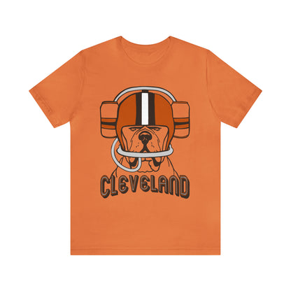 Cleveland Browns Beer Helmet Dog T-Shirt - Vintage Cleveland Browns Short Sleeve Tee - Men's Women's Apparel Tee - Design 7