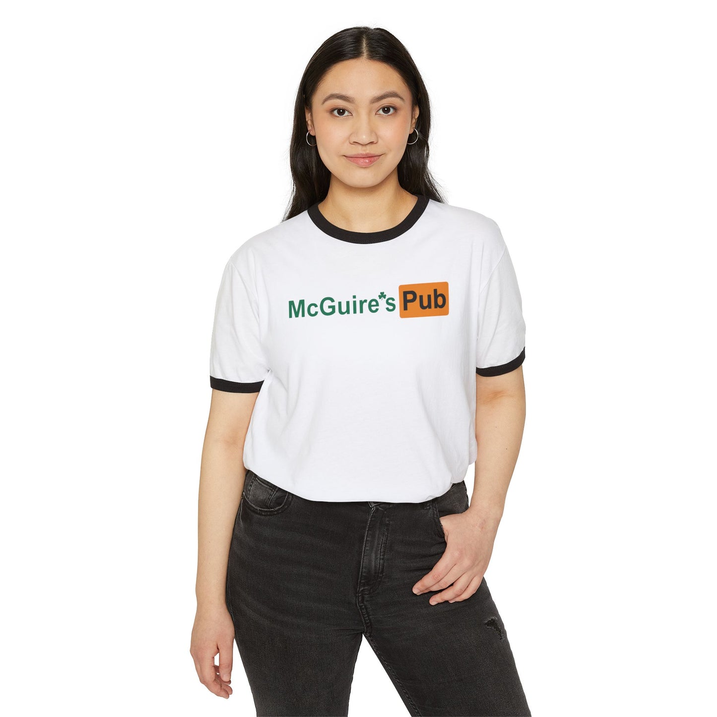 Men's Unisex Guinness Pub Ringer Tee — "McGuire's Pub" Logo