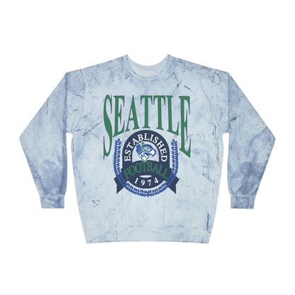 Tie Dye Comfort Colors Throwback Vintage Seattle Seahawks Sweatshirt - Retro Football Crewneck - Men's & Women's - Design 1
