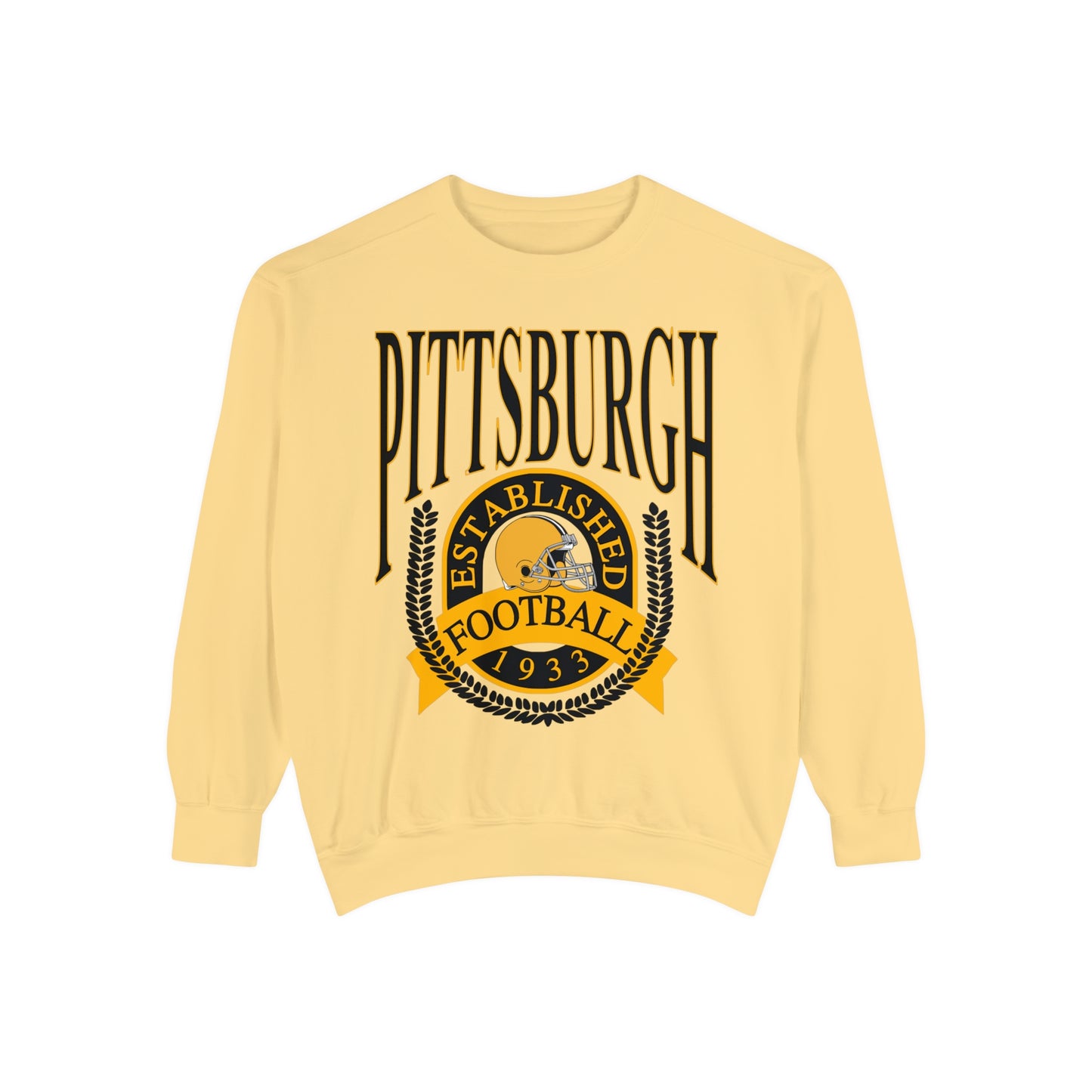 Comfort Colors - Pittsburgh Steelers Football Crewneck NFL Sweatshirt - Yellow and Black - Design 1