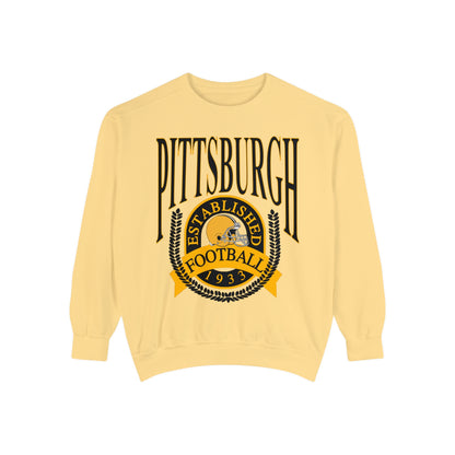 Comfort Colors - Pittsburgh Steelers Football Crewneck NFL Sweatshirt - Yellow and Black - Design 1