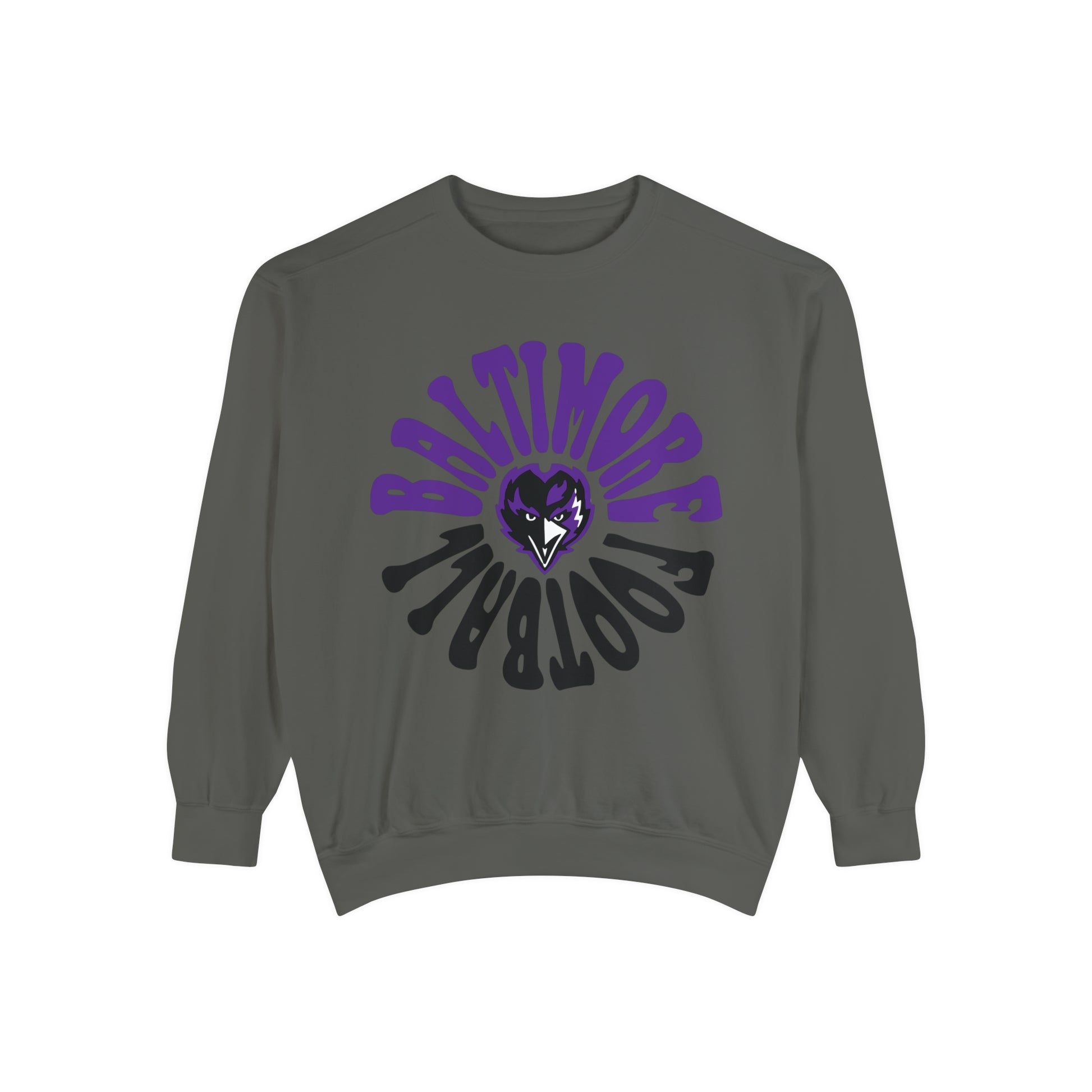 Purple Baltimore Ravens Crewneck Sweatshirt - Comfort Colors NFL Football  - Sweatshirt - Purple & Gray - Design 2