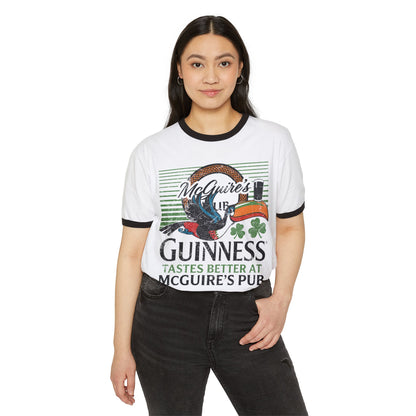 Guinness Pub Ringer Tee — "Guinness Tastes Better at McGuire's Pub"
