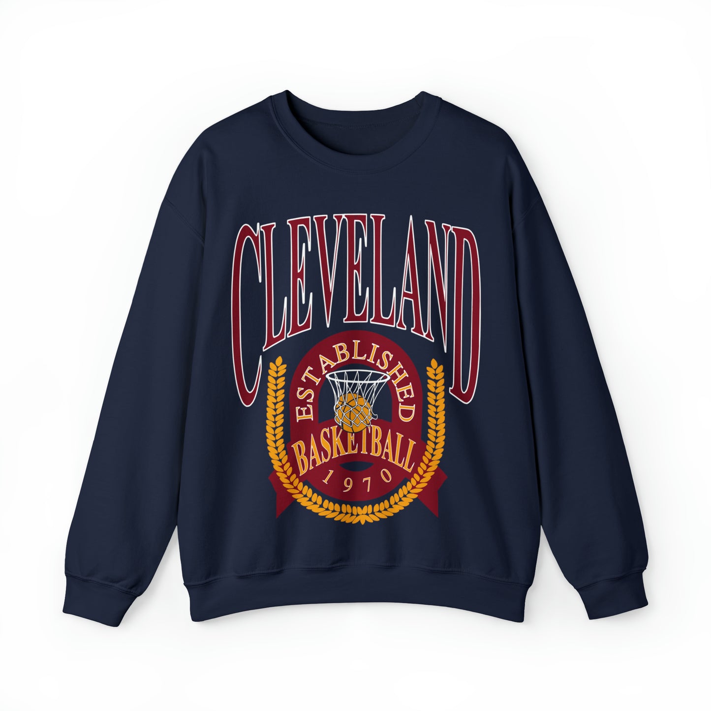 Vintage Cleveland Cavaliers Crewneck Sweatshirt Navy Blue - Retro Unisex Basketball Sweatshirt