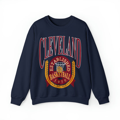Vintage Cleveland Cavaliers Crewneck Sweatshirt Navy Blue - Retro Unisex Basketball Sweatshirt