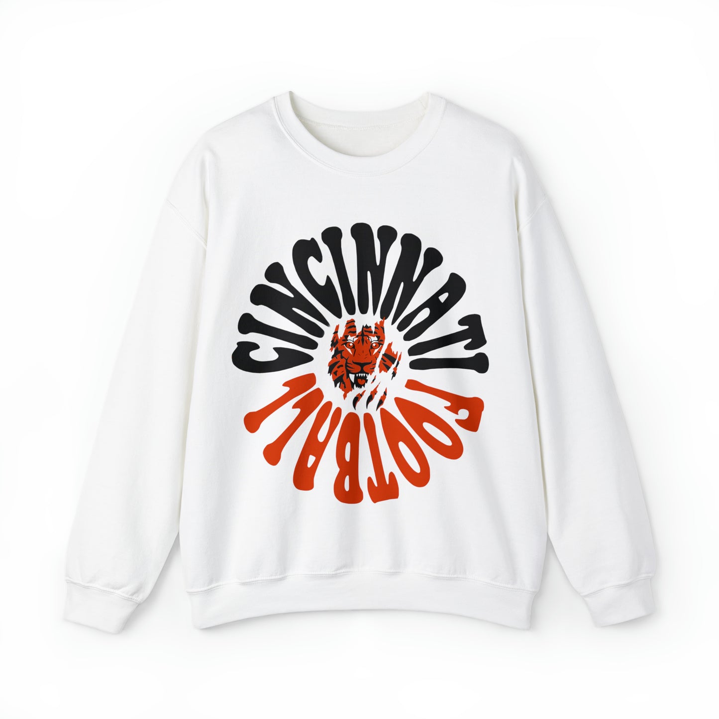 Hippy Cincinnati Bengals Crewneck Sweatshirt - Vintage Men's & Women's Bengals Joe Burrow Oversized Football - Design 2 White