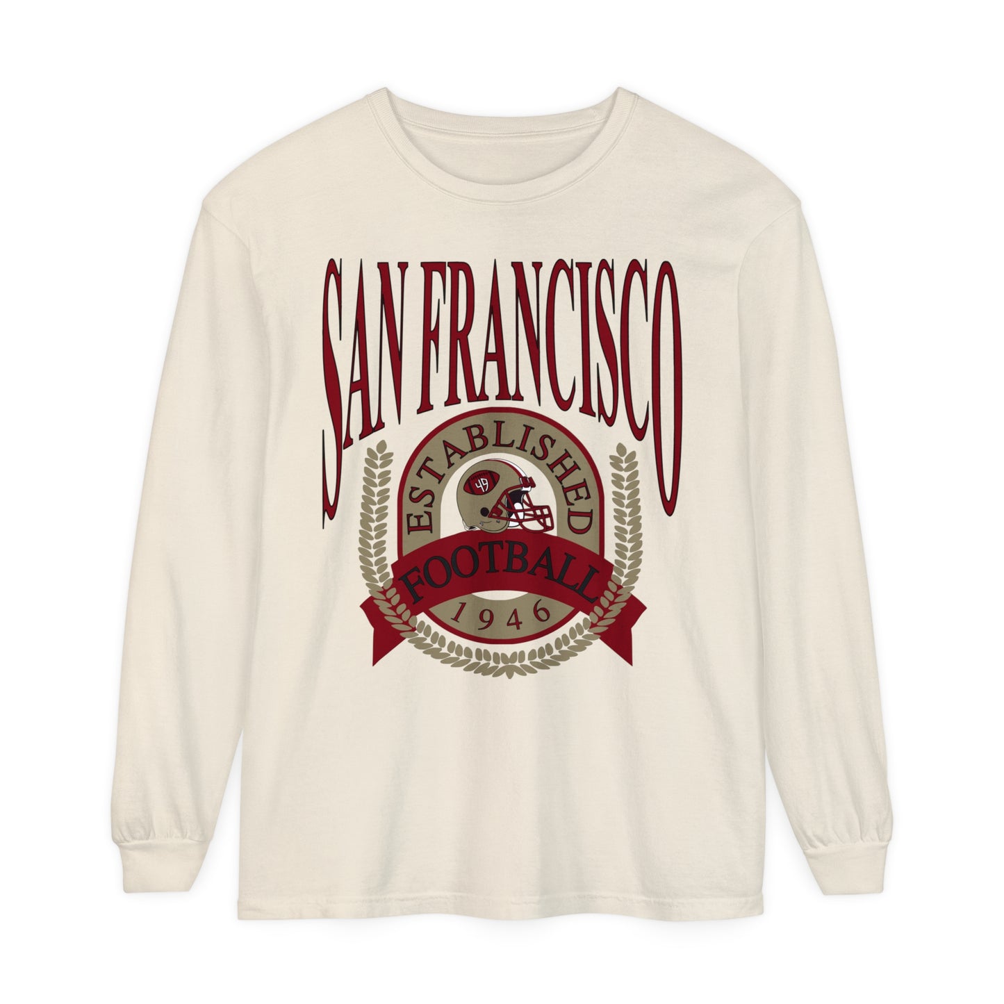 Vintage San Francisco 49ers Long Sleeve T-Shirt - Fred Warner - Nick Bosa - Joe Montana - George Kittle - Jerry Rice - Trent Williams - Deebo Samuel - Men's Women's Ivory Tan Oversized The Dallas Family