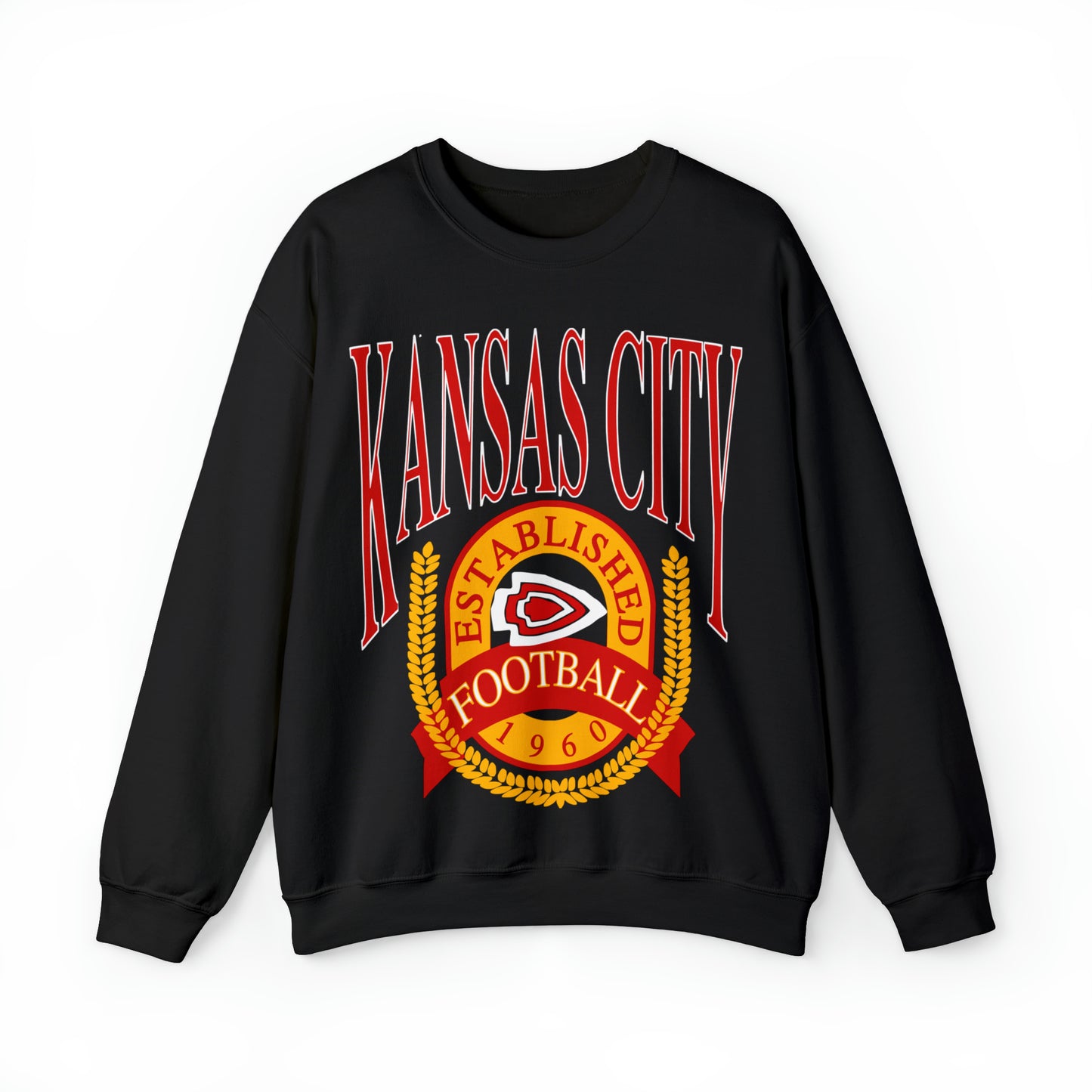 Vintage Kansas City Chiefs Sweatshirt - Retro NFL Football Chiefs Oversized Crewneck - Black Yellow Red - Design 1