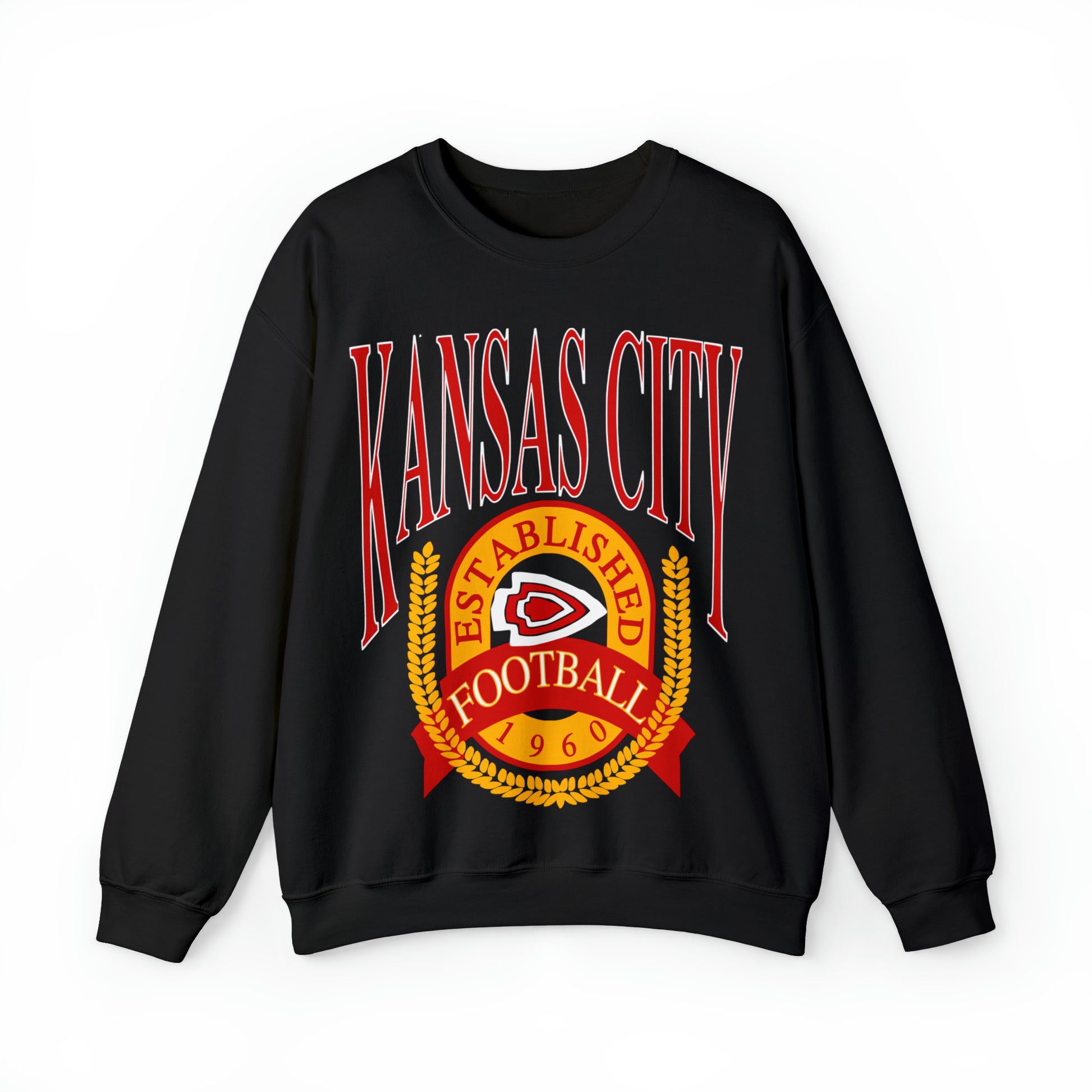 Vintage Kansas City Chiefs Sweatshirt - Retro NFL Football Chiefs Oversized Crewneck - Black Yellow Red - Design 1