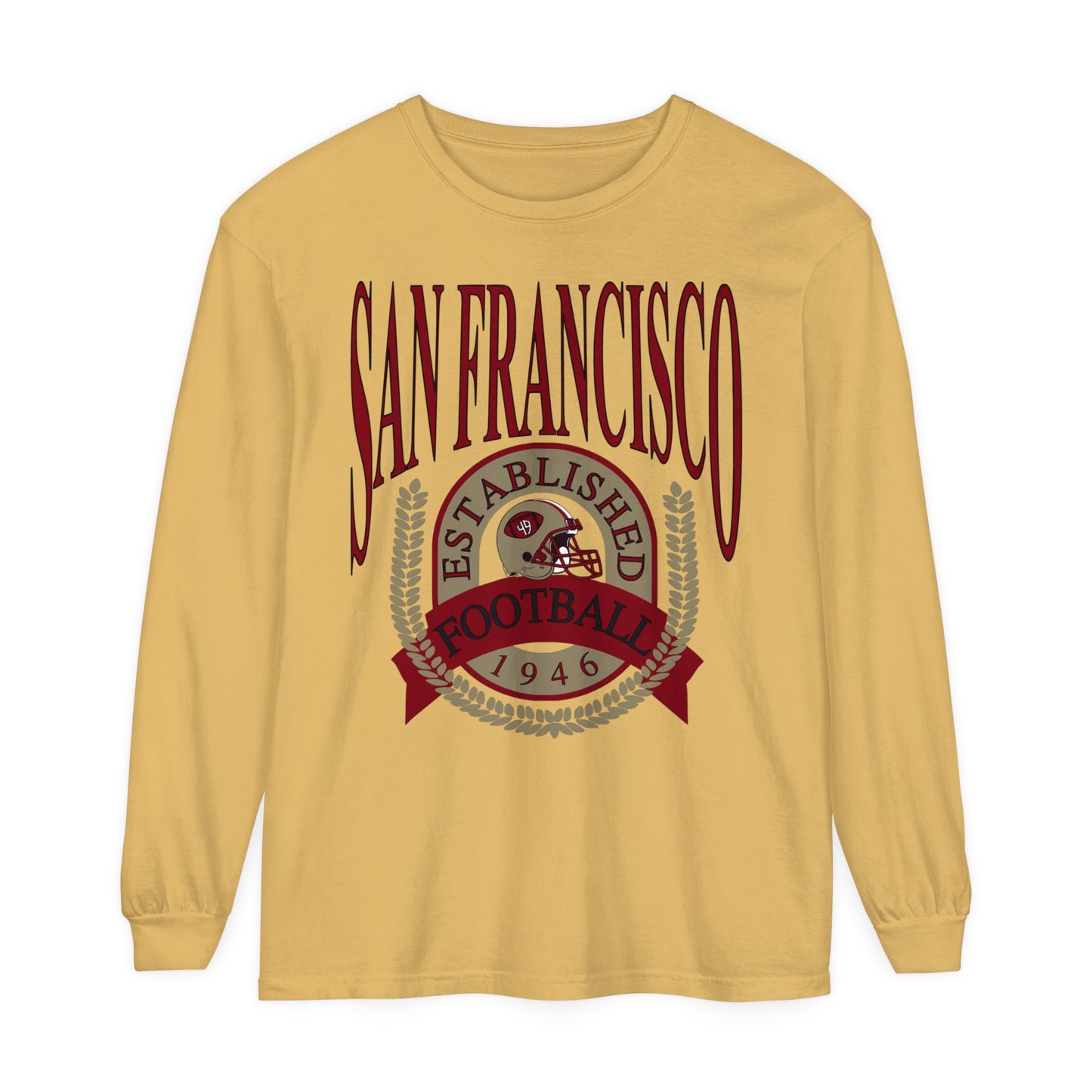 Vintage San Francisco 49ers Long Sleeve T-Shirt - Fred Warner - Nick Bosa - Joe Montana - George Kittle - Jerry Rice - Trent Williams - Deebo Samuel - Men's Women's Mustard Yellow Gold Oversized The Dallas Family