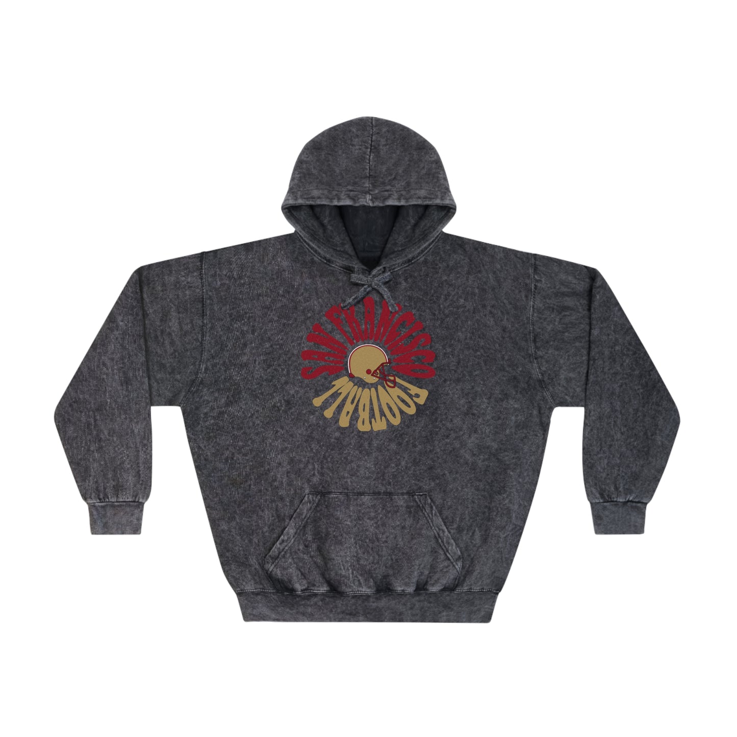 Retro San Francisco 49ERS Tie Dye Black Gray Sweatshirt - Unisex Mineral Wash Hoodie - Oversized for Men & Women - Design 2