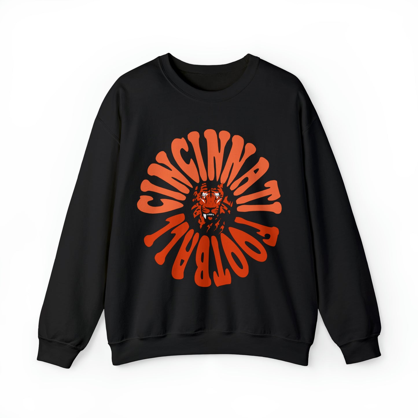 Hippy Cincinnati Bengals Crewneck Sweatshirt - Vintage Men's & Women's Bengals Joe Burrow Oversized Football - Design 2 Black