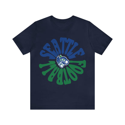 Hippy Retro Seattle Seahawks Short Sleeve T-Shirt - Vintage Style Football Tee - Design 2