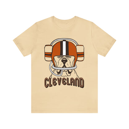 Cleveland Browns Beer Helmet Dog T-Shirt - Vintage Cleveland Browns Short Sleeve Tee - Men's Women's Apparel Tee - Design 7