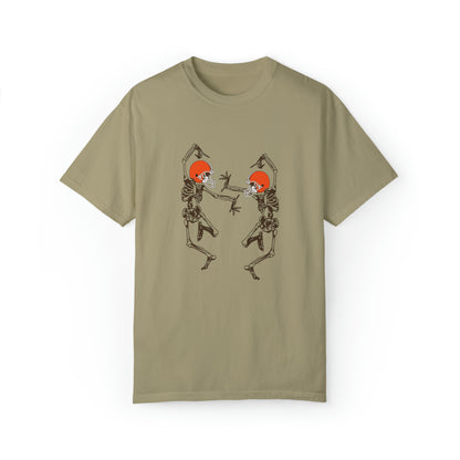 Cleveland Browns Skeleton Crewneck Sweatshirt - Browns Pumpkinhead Helmet Halloween Football Men's & Women's T-Shirt- Design 9 Comfort colors  tan khaki