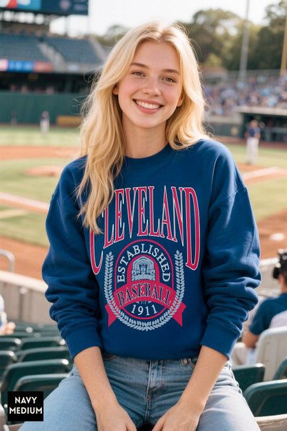 Navy Cleveland Baseball Crewneck - Vintage Indians Baseball Sweatshirt
