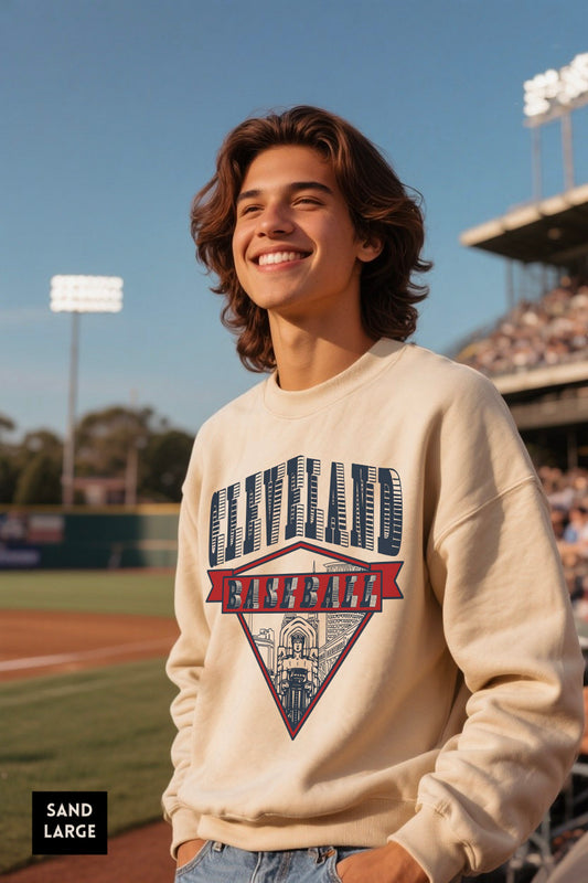 Guardian Bridge Design - Vintage Style Unisex Cleveland Baseball Crewneck Sweatshirt