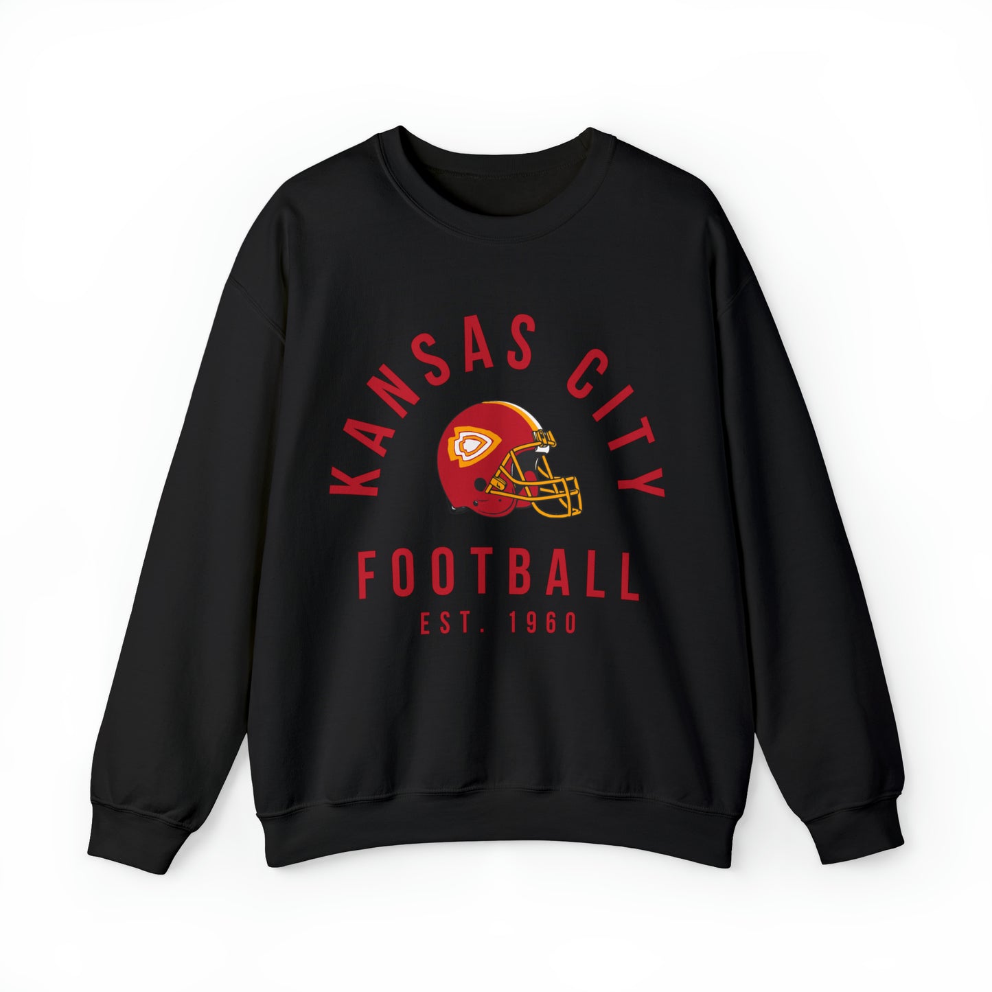 Vintage Kansas City Chiefs Sweatshirt - Retro NFL Football Chiefs Oversized Hoodie - Travis Kelce Crewneck - Black Yellow Red - Design 5