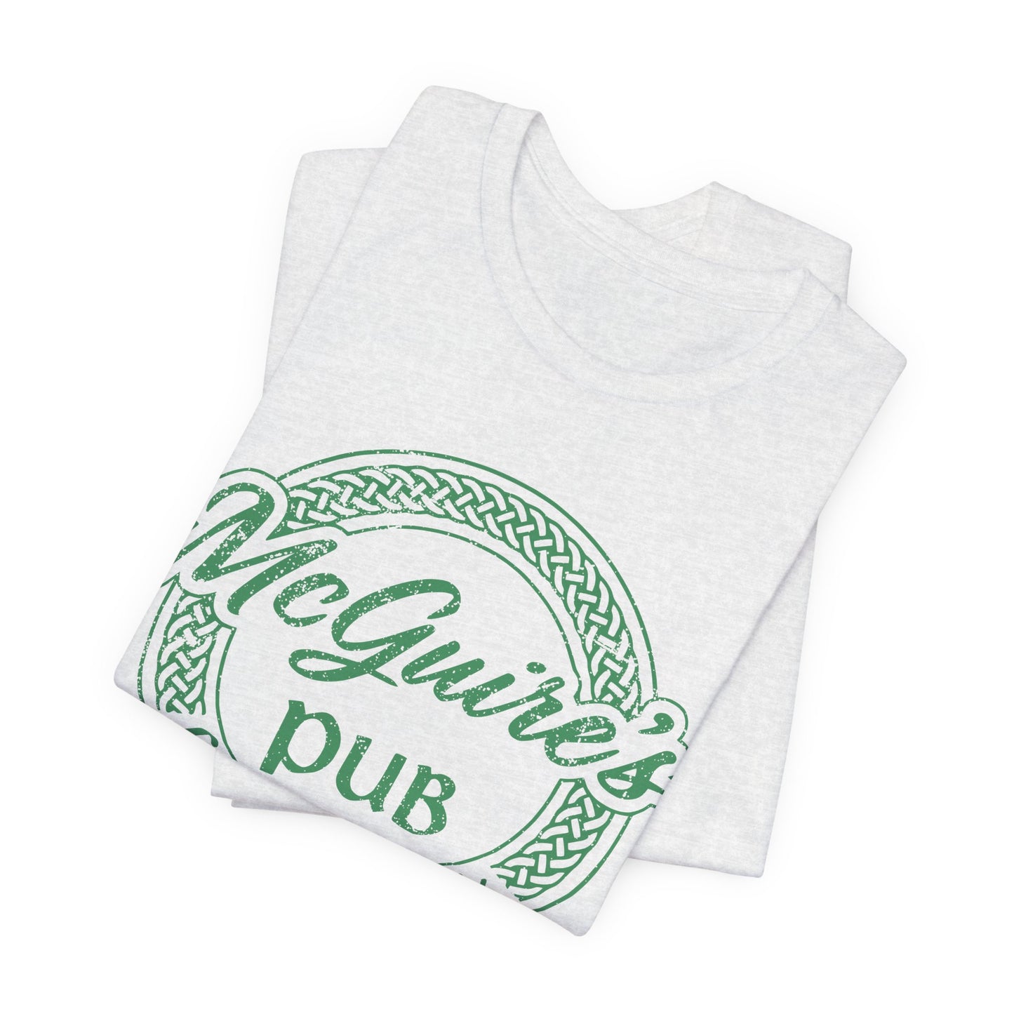 Men's Unisex Guinness Pub Ringer Tee —Faded Green McGuire's Logo