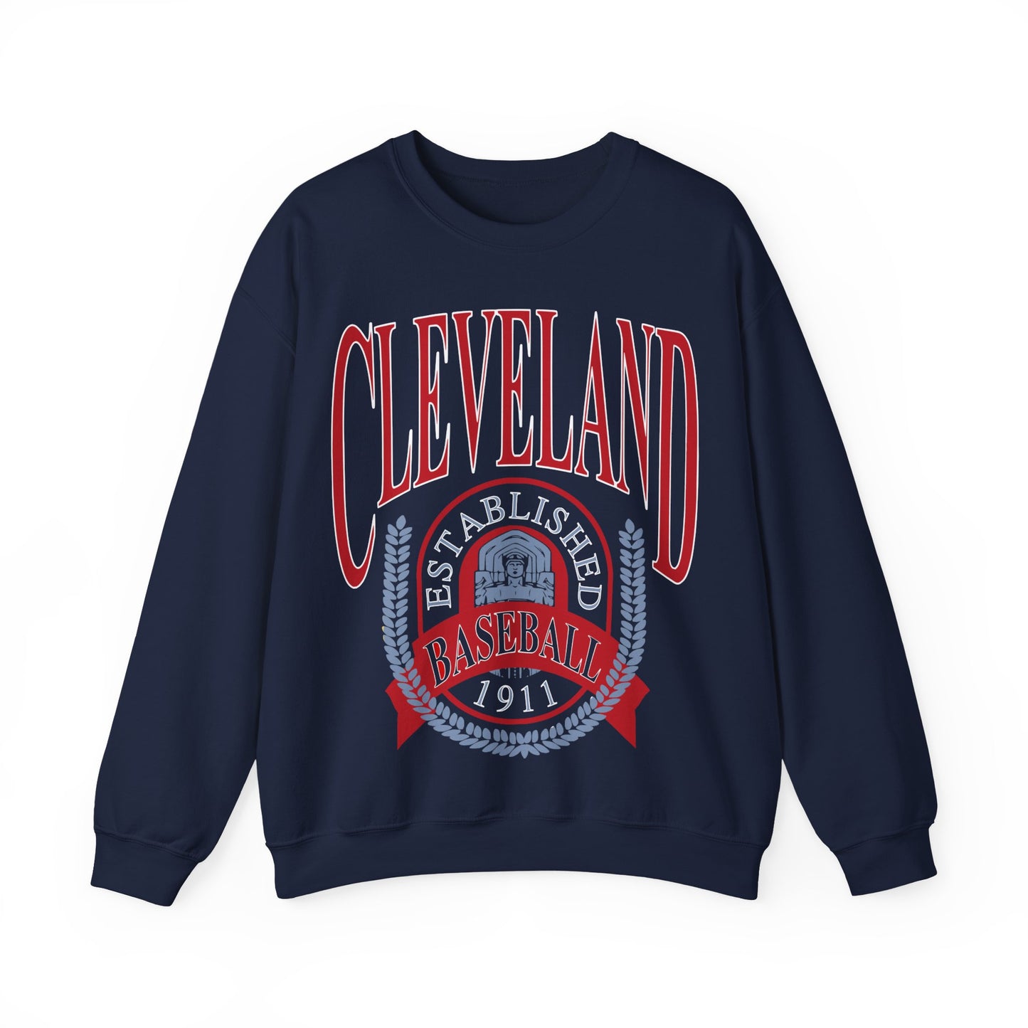 Navy Cleveland Baseball Crewneck - Vintage Indians Baseball Sweatshirt