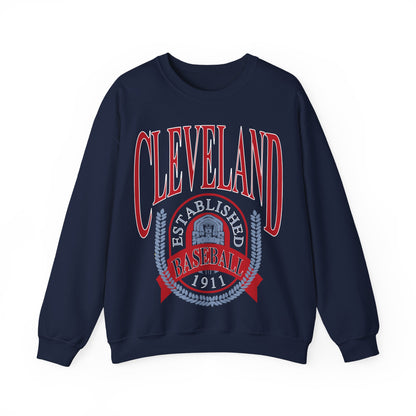 Navy Cleveland Baseball Crewneck - Vintage Indians Baseball Sweatshirt