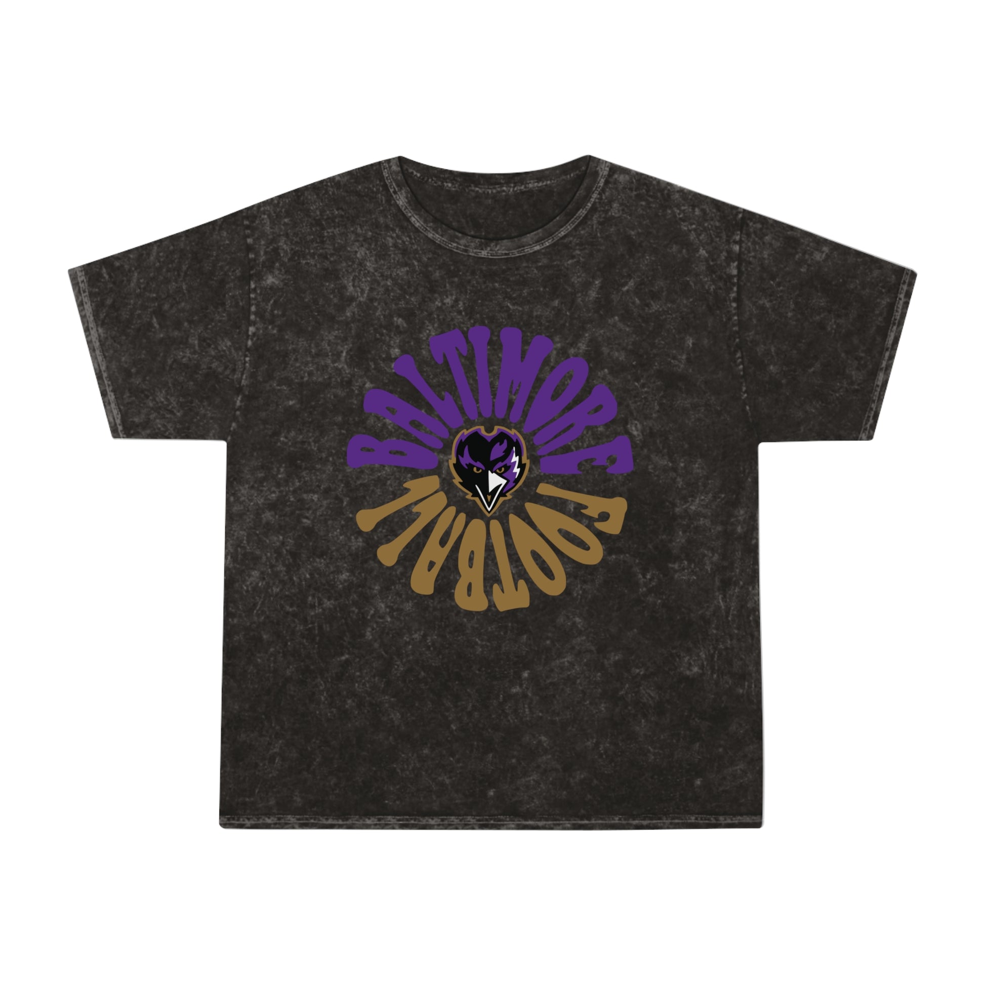 Tie Dye Baltimore Ravens T-Shirt - Hippy Short Sleeve Acid Wash Tee - Rock N' Roll Men's & Women's Unisex Mineral Wash T-Shirt - Design 2