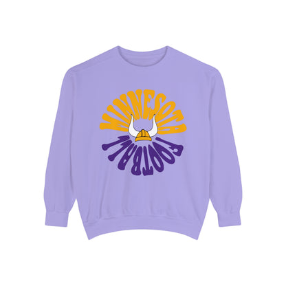 Comfort Colors - Retro Purple Yellow Minnesota Vikings Football Crewneck - Pastel NFL Hippy Circle Sweatshirt Men & Women - Design 2
