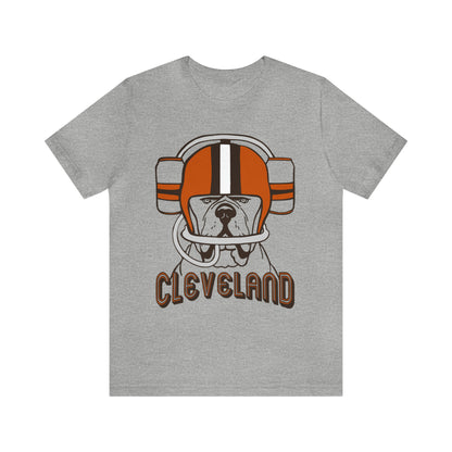 Cleveland Browns Beer Helmet Dog T-Shirt - Vintage Cleveland Browns Short Sleeve Tee - Men's Women's Apparel Tee - Design 7