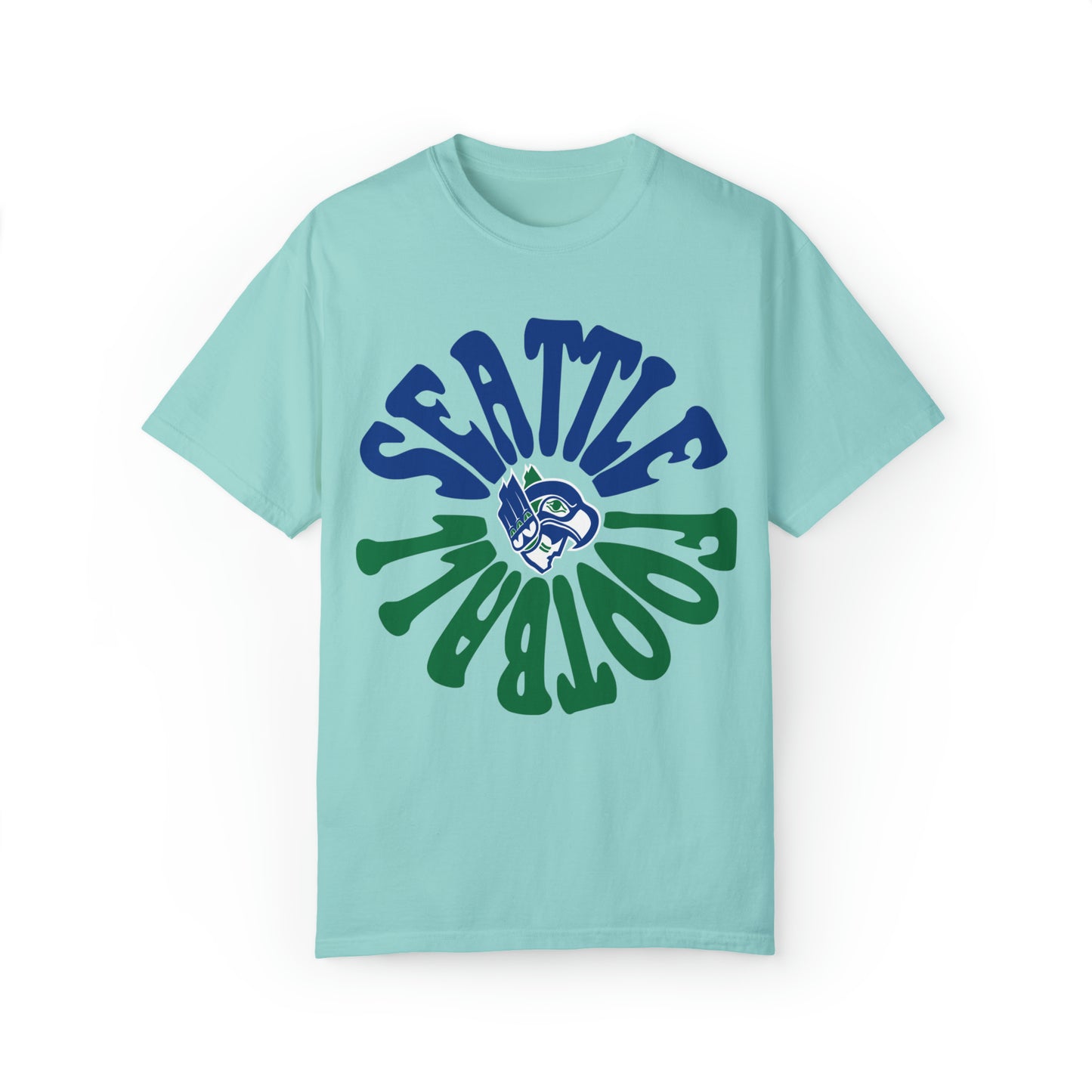 Hippy Retro Seattle Seahawks Comfort Colors T-Shirt - Vintage Style Football Crewneck - Men's & Women's - Design 2