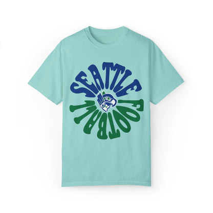 Hippy Retro Seattle Seahawks Comfort Colors T-Shirt - Vintage Style Football Crewneck - Men's & Women's - Design 2