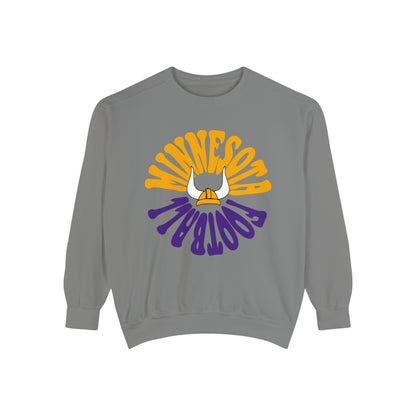 Comfort Colors - Retro Purple Yellow Minnesota Vikings Football Crewneck - Pastel NFL Hippy Circle Sweatshirt Men & Women - Design 2