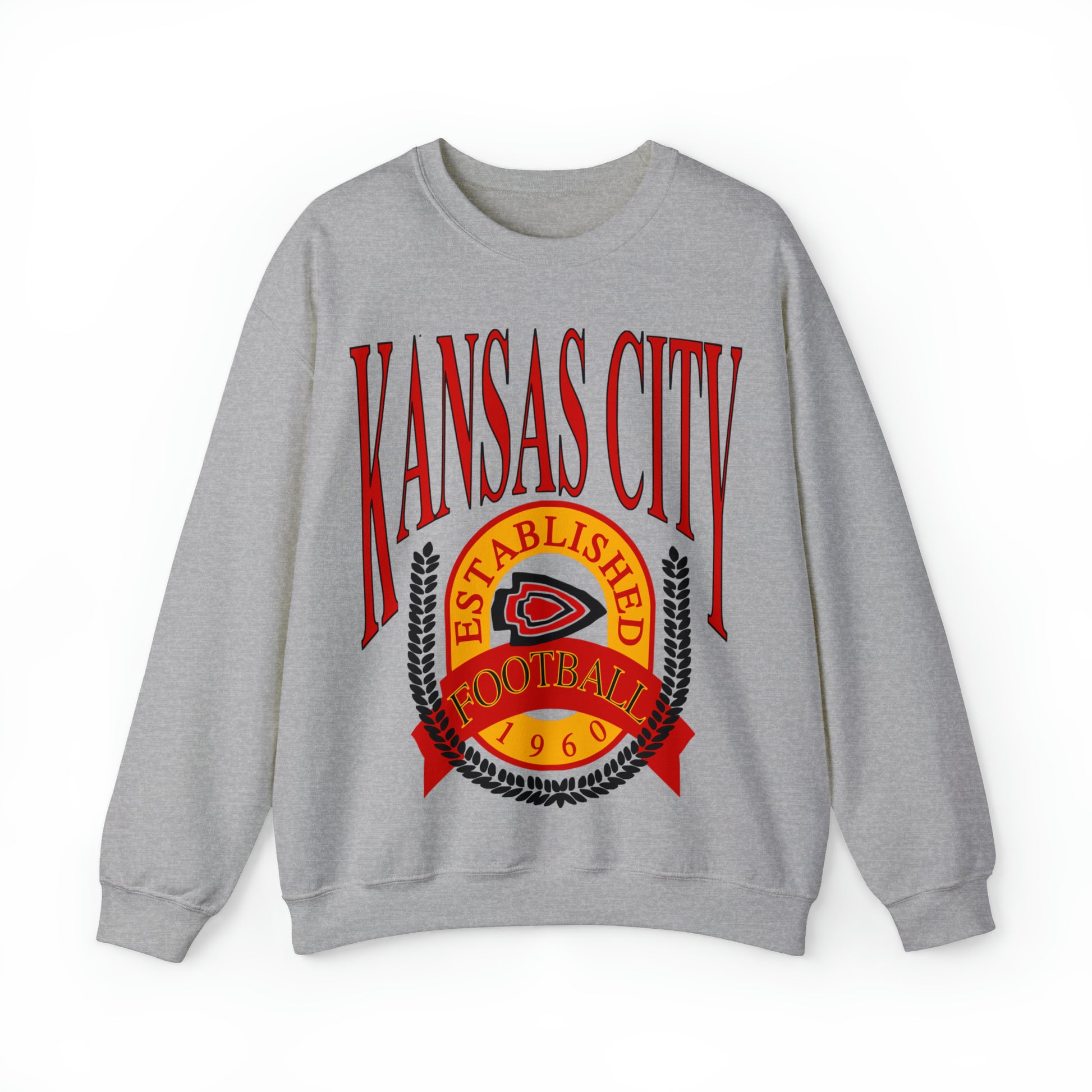 Vintage Kansas City Chiefs Sweatshirt - Retro NFL Football Chiefs Oversized Crewneck - Black Yellow Red - Design 1