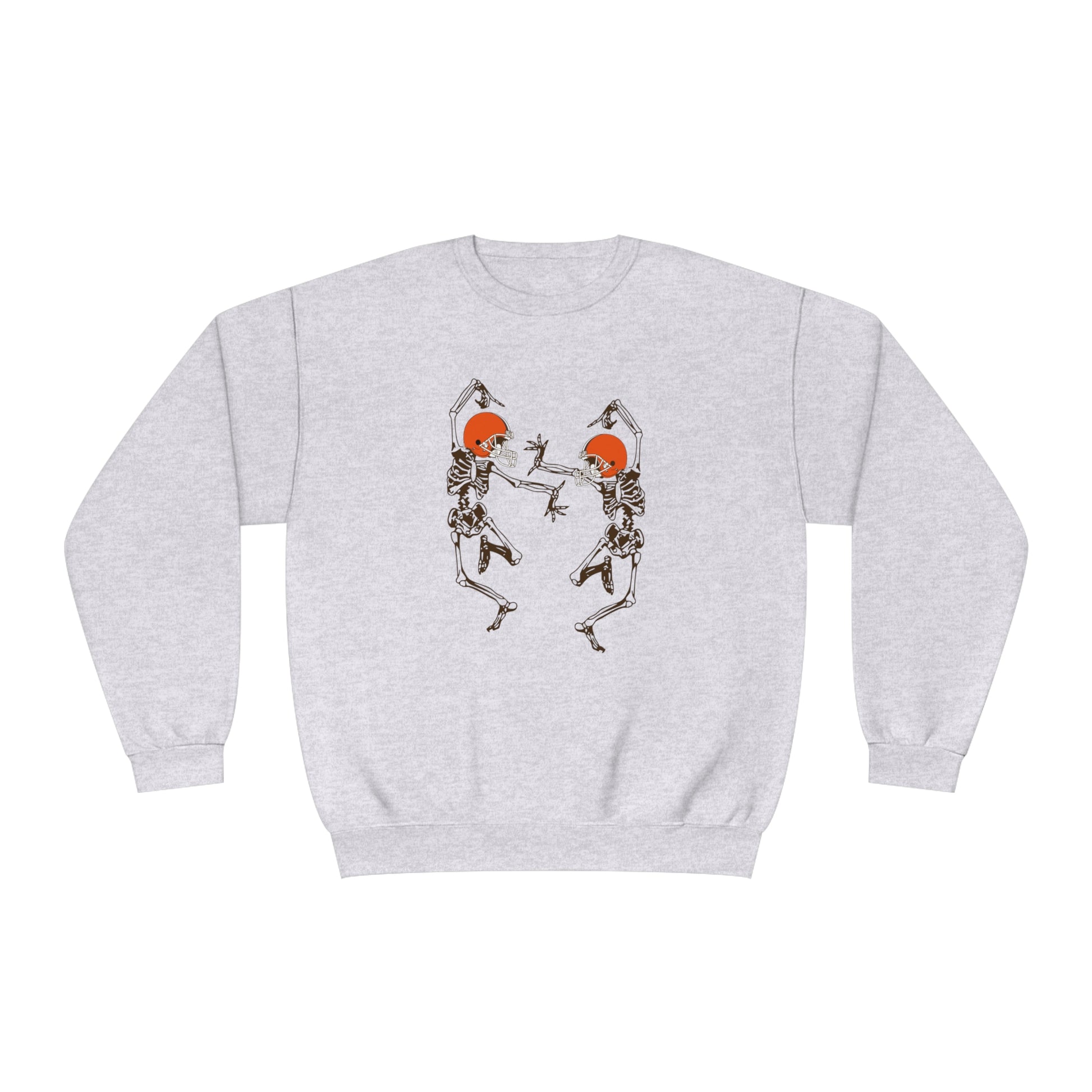 Cleveland Browns Skeleton Crewneck - Vintage Halloween Pumkinhead Sweatshirt - Design 9 Sweatshirt Printify Ash S Cleveland Browns Skeleton Crewneck Sweatshirt - Vintage Brown Halloween Pumkinhead Hoodie Sweatshirt - Design 9