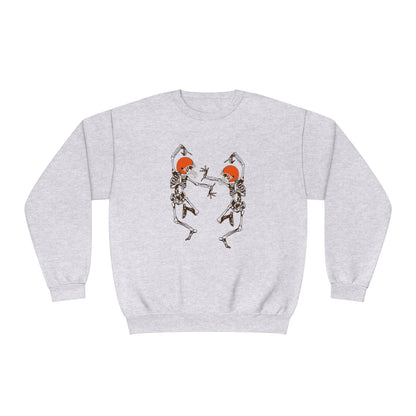 Cleveland Browns Skeleton Crewneck - Vintage Halloween Pumkinhead Sweatshirt - Design 9 Sweatshirt Printify Ash S Cleveland Browns Skeleton Crewneck Sweatshirt - Vintage Brown Halloween Pumkinhead Hoodie Sweatshirt - Design 9