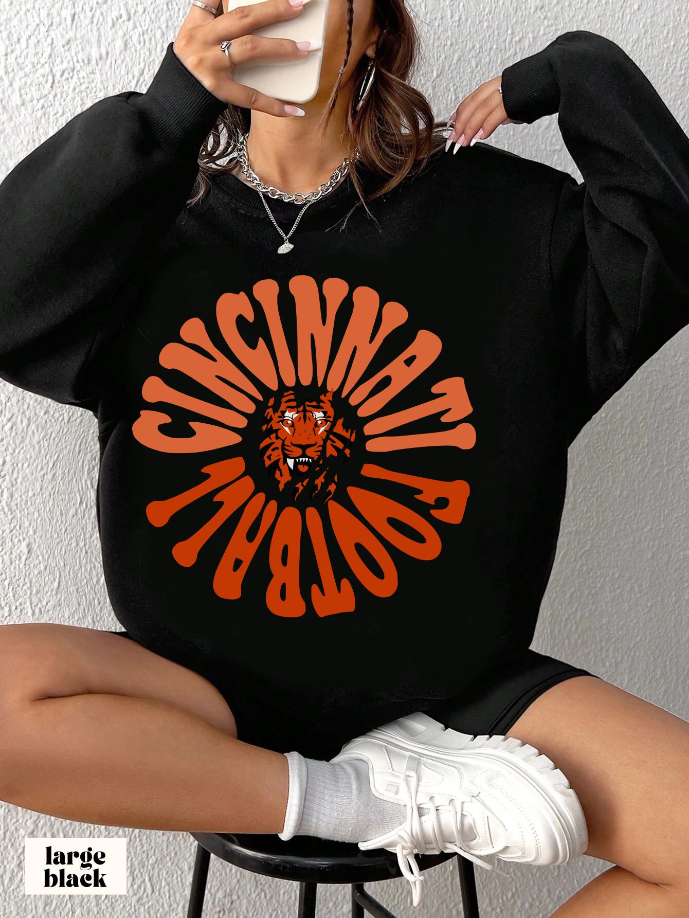 Hippy Cincinnati Bengals Crewneck Sweatshirt - Vintage Men's & Women's Bengals Joe Burrow Oversized Football - Design 2