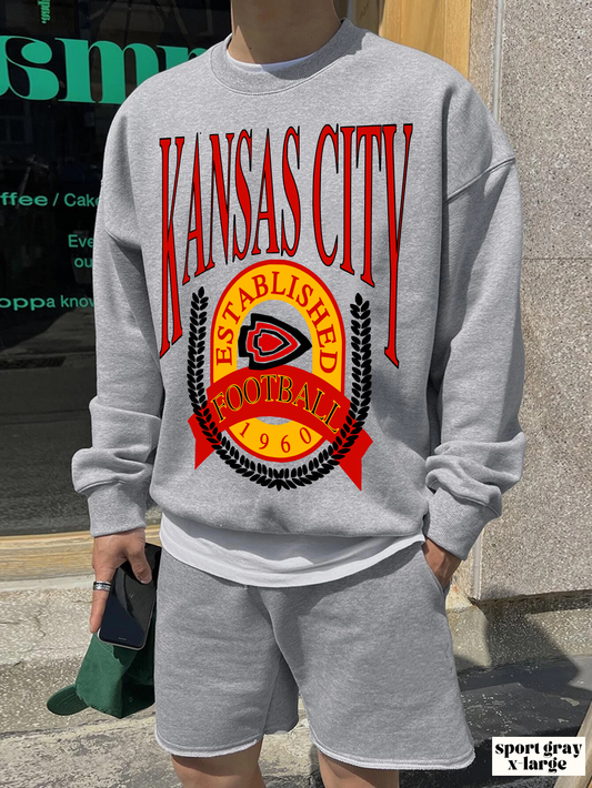 Vintage Kansas City Chiefs Sweatshirt - Retro NFL Football Chiefs Oversized Crewneck - Black Yellow Red - Design 1