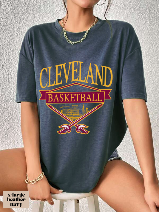 Vintage Cleveland Cavaliers Basketball T-Shirt Wine & Gold - NBA Basketball Unisex Short Sleeve Tee