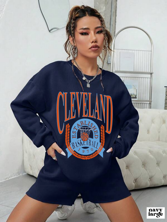 Vintage Cleveland Cavaliers Crewneck Sweatshirt Navy Blue - Blue & Orange Retro Unisex  NBA Basketball Sweatshirt