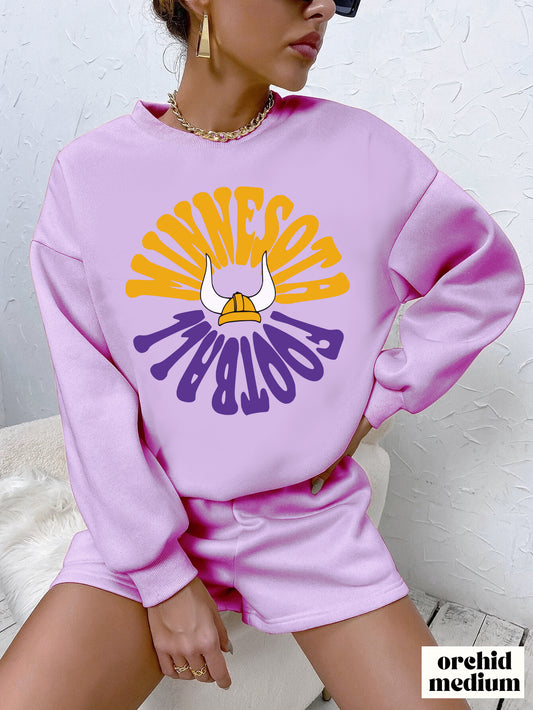 Comfort Colors - Retro Purple Yellow Minnesota Vikings Football Crewneck - Pastel NFL Hippy Circle Sweatshirt Men & Women - Design 2