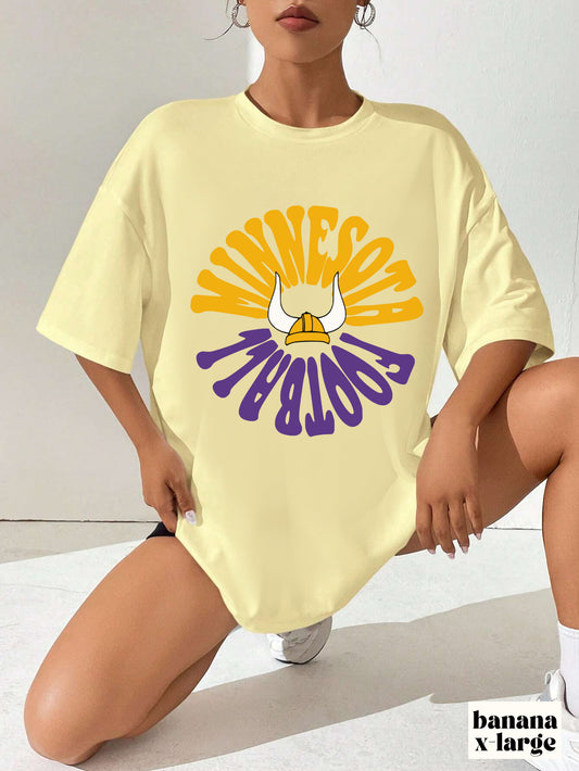 Comfort Colors Hippy Retro Minnesota Vikings NFL Football Tee - Short Sleeve T-Shirt Unisex Men's Women's Oversized Apparel - Design 2