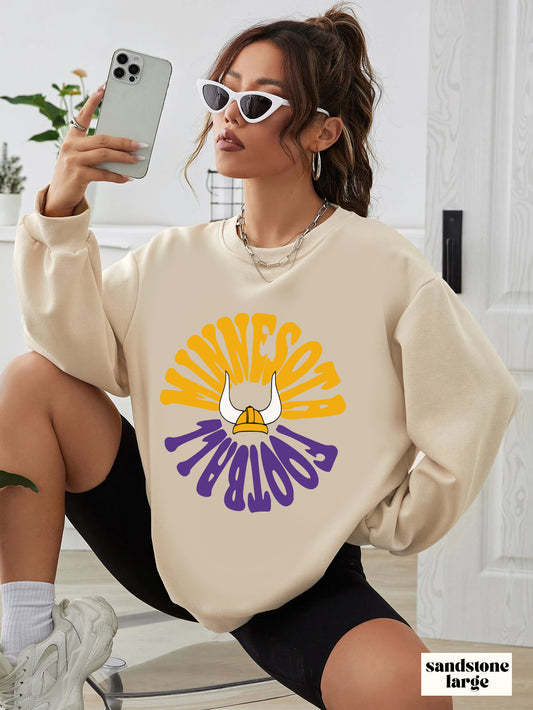 Hippy Retro Minnesota Vikings Crewneck - Retro Unisex Football Sweatshirt - Men's & Women's 90's Oversized Hoodie - Design 2