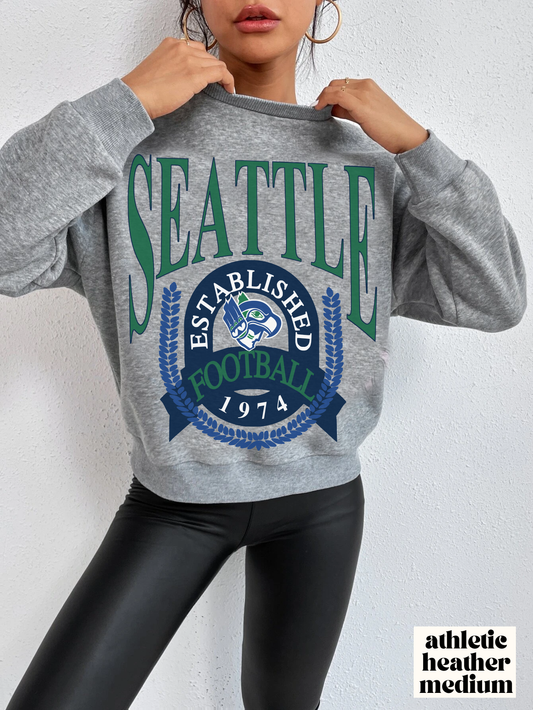 Throwback Vintage Seattle Seahawks Sweatshirt - Retro Style Football Crewneck - Men's & Women's Retro Apparel - Design 1